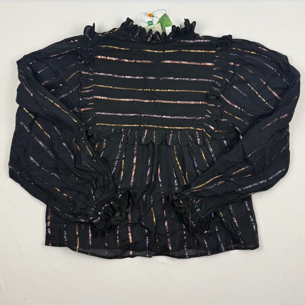 FARM Rio Black Metallic-Striped Ruffled Blouse - Picture 2 of 16